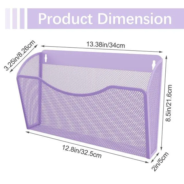 Alt view image 7 of 7 - Wall File Organizer, Metal Mesh Hanging File Folder Holder for Letter/A4 Size Folders, Vertical Wall Mount Mail Sorter for Office Paperwork, Classroom, Purple