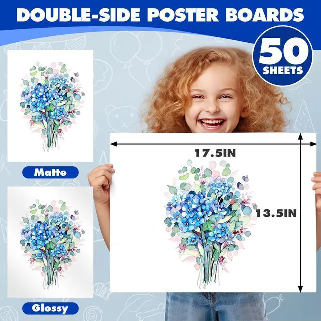 Alt view image 2 of 7 - 50 Pack White Poster Board,13.5" x 17.5" White Poster Paper Bulk 250GSM/92LB Heavy-Weight Blank Poster Board for Arts,Craft,Projects Presentations,Drawing Scrapbooking