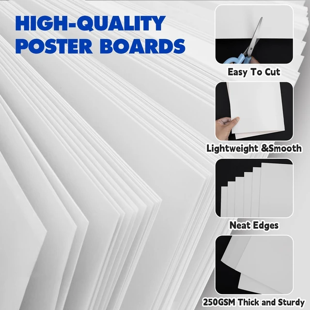 Alt view image 3 of 7 - 200 Pack White Poster Board,13.5" x 17.5" White Poster Paper Bulk 250GSM/92LB Heavy-Weight Blank Poster Board for Arts,Craft,Projects Presentations,Drawing Scrapbooking