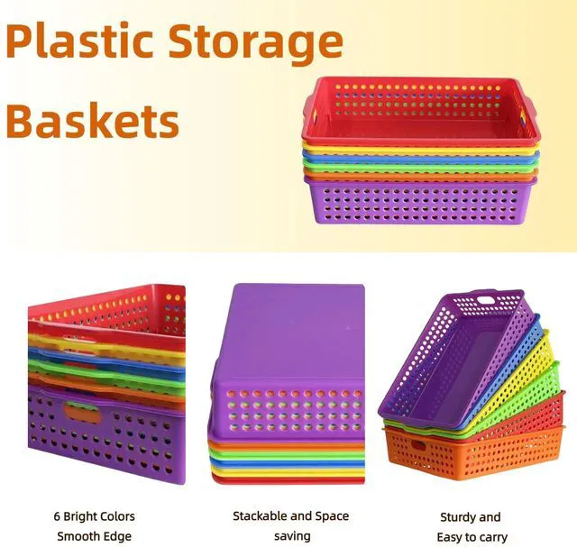 Alt view image 6 of 7 - 6 Pack Plastic Turn in Paper Trays for Classroom, Bin Baskets,Bright Color Organizing Desk Organizers for School Supplies, Classroom Organization and Storage Tray Holds 4A Paper