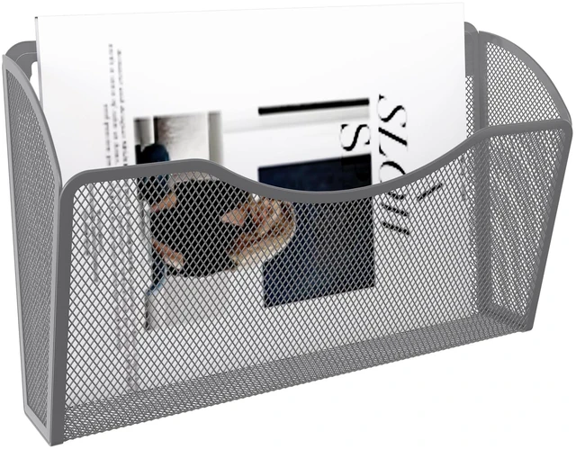 Alt view image 2 of 7 - Wall File Organizer, Metal Mesh Hanging File Folder Holder for Letter/A4 Size Folders, Vertical Wall Mount Mail Sorter for Office Paperwork, Classroom, Silver