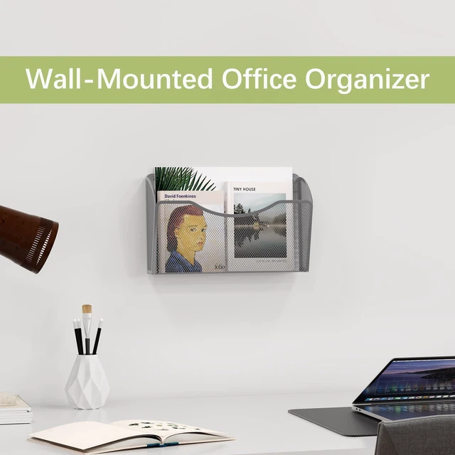 Alt view image 3 of 7 - Wall File Organizer, Metal Mesh Hanging File Folder Holder for Letter/A4 Size Folders, Vertical Wall Mount Mail Sorter for Office Paperwork, Classroom, Silver