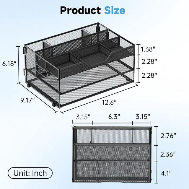 Alt view image 3 of 7 - 3 Tier Desk Organizer with Pen Holders and Paper Trays, Black Paper organizer for desk with pen holders, adjustable compartments and paper trays stores files and supplies at home or work