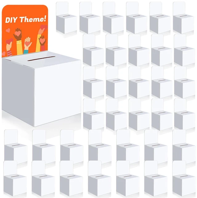 Main image of Raffle Box,36 Pack Raffle Boxes with Slot Cardboard Ballot Boxes and Removable Header for Collecting Business Card Voting Contest (White)