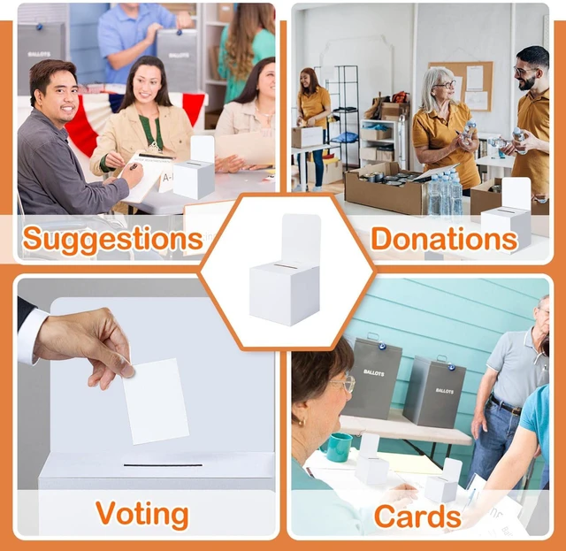 Alt view image 5 of 6 - Raffle Box,36 Pack Raffle Boxes with Slot Cardboard Ballot Boxes and Removable Header for Collecting Business Card Voting Contest (White)