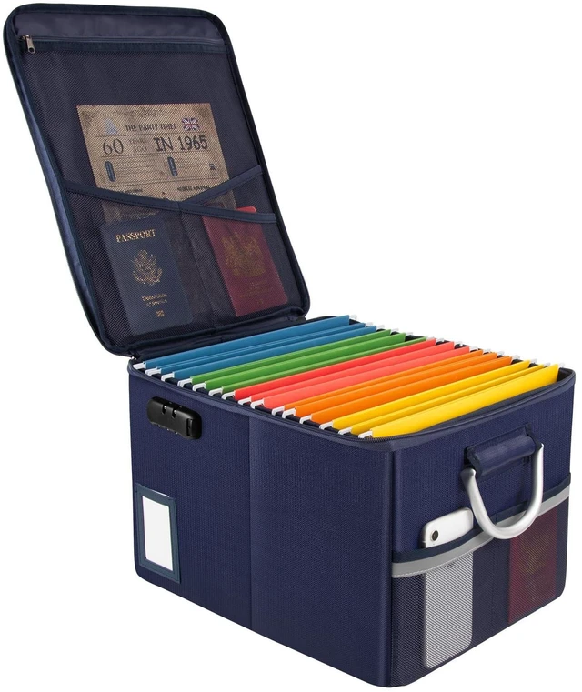 Main image of Fireproof Document Box, Fire Proof Safe Box for Home Document Organizer with Lock, Fire Organizer Box Office Storage Cabinet for Hanging Letter/Legal Folder 16.1 x 12.9 x 11in (Blue)