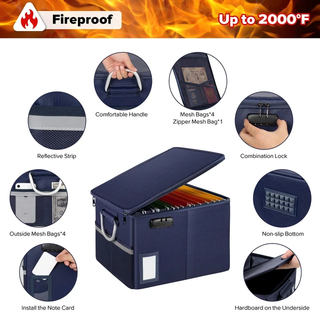 Alt view image 3 of 4 - Fireproof File Cabinet with Lock, Fireproof Document Organizer Collapsible File Box Filing Cabinet with Handle for Letter Legal Folder Certifications (Orange)