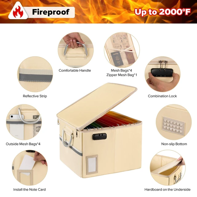 Alt view image 3 of 5 - Fireproof Document Box, Fire Proof Safe Box for Home Document Organizer with Lock, Fire Office Storage Cabinet for Hanging Letter/Legal Folder 16.1 x 12.9 x 11in (Off-white)