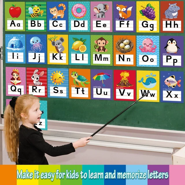 Alt view image 3 of 7 - Alphabet Letters for Wall - ABC Alphabet Poster Classroom Wall Alphabet Alphabet Wall Chart Kindergarten Elementary Classroom Wall Decor Daycare Homeschool Supplies (Multi-Colored)