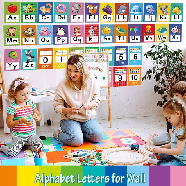 Alt view image 2 of 7 - Alphabet Letters for Wall - ABC Alphabet Poster Classroom Wall Alphabet Alphabet Wall Chart Kindergarten Elementary Classroom Wall Decor Daycare Homeschool Supplies (Multi-Colored)