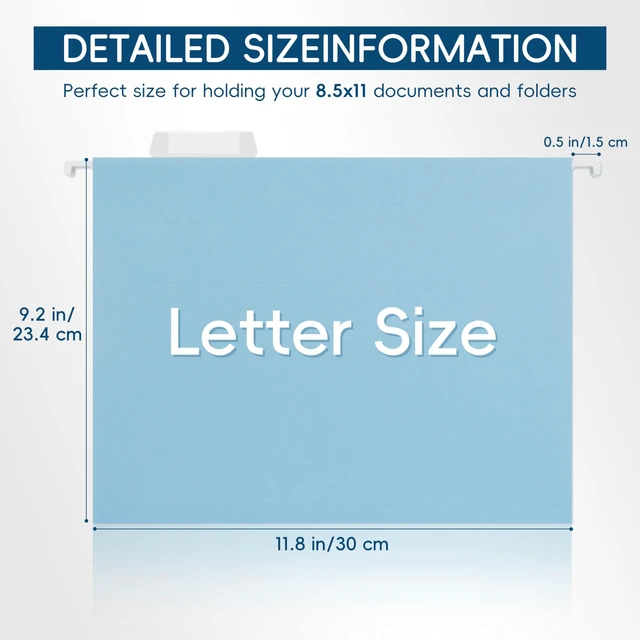 Alt view image 3 of 7 - Blue Hanging File Folders,25 Pack Letter Size File Folders with 1/5-cut Tabs,Office Essentials for Filing Cabinet & Desk Storage