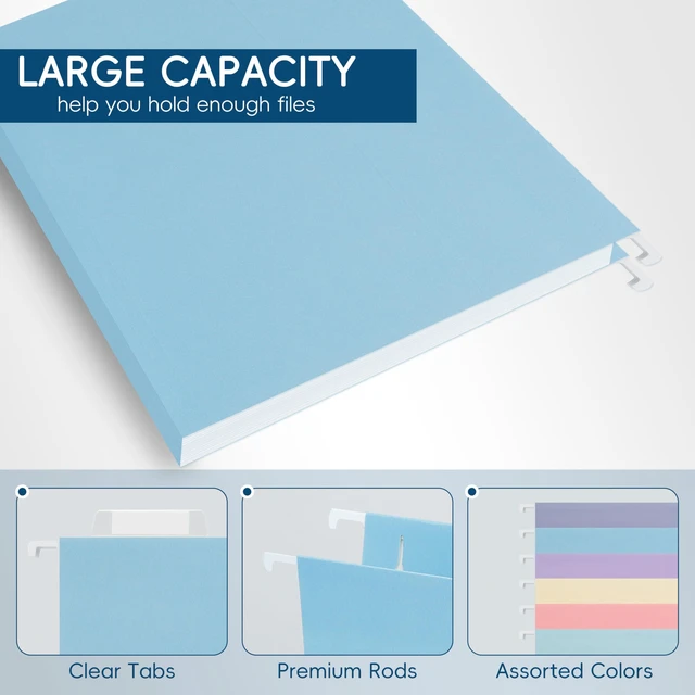 Alt view image 4 of 7 - Blue Hanging File Folders,25 Pack Letter Size File Folders with 1/5-cut Tabs,Office Essentials for Filing Cabinet & Desk Storage