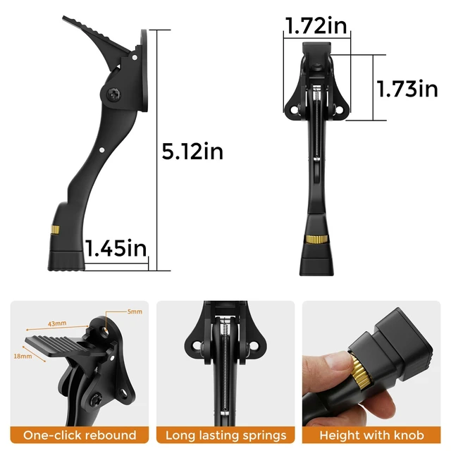 Alt view image 7 of 7 - Door Stoppers, 4 Inch Kickdown Door Stop for Bottom of Door, Black, 4 Pack Adjustable Height Door Stops with Rubber, Door Holder for Heavy Duty and Usual Home Door, Kickdown Doorstopper