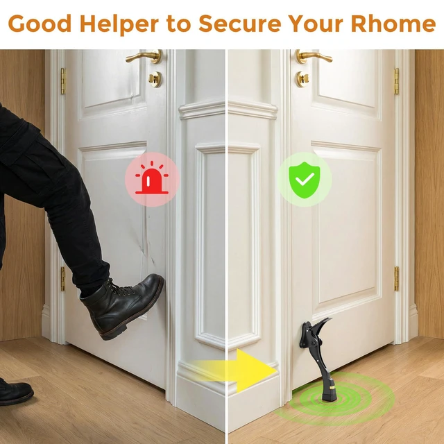 Alt view image 5 of 7 - Door Stoppers, 4 Inch Kickdown Door Stop for Bottom of Door, Black, 4 Pack Adjustable Height Door Stops with Rubber, Door Holder for Heavy Duty and Usual Home Door, Kickdown Doorstopper
