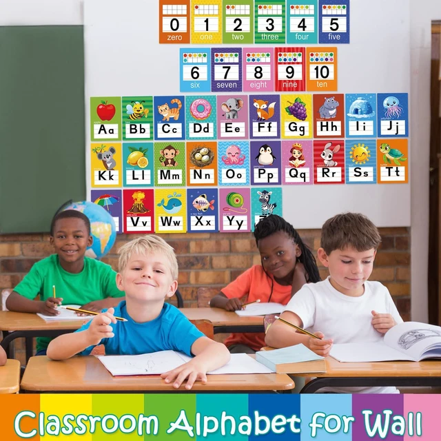 Alt view image 7 of 7 - Alphabet Letters for Wall - ABC Alphabet Poster Classroom Wall Alphabet Alphabet Wall Chart Kindergarten Elementary Classroom Wall Decor Daycare Homeschool Supplies (Multi-Colored)