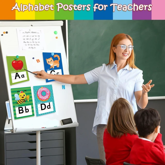 Alt view image 6 of 7 - Alphabet Letters for Wall - ABC Alphabet Poster Classroom Wall Alphabet Alphabet Wall Chart Kindergarten Elementary Classroom Wall Decor Daycare Homeschool Supplies (Multi-Colored)
