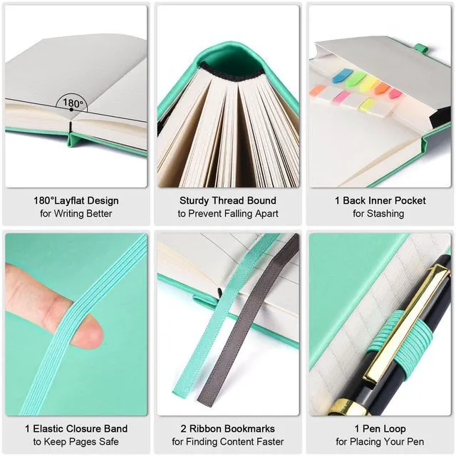 Alt view image 3 of 6 - 5 Pack College Ruled Notebook Bulk, A5, 312 Numbered Page Thick Journal Set