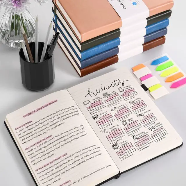 Alt view image 6 of 6 - 5 Pack College Ruled Notebook Bulk, A5, 312 Numbered Page Thick Journal Set
