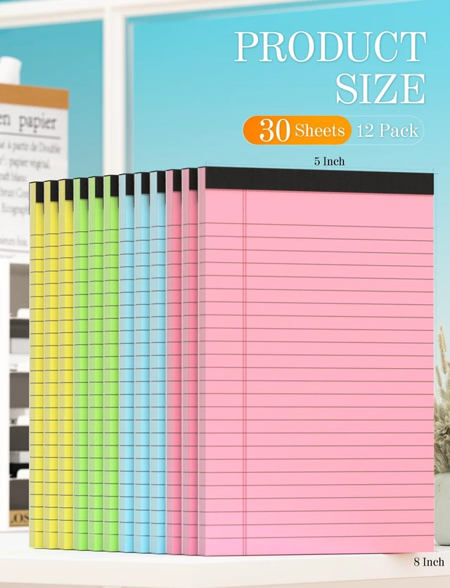 Alt view image 2 of 7 - 12 Pack Small Note Pads 5x8, Small Colored Legal Pads 5x8 College Ruled Perforated Legal Notepads, 30 Sheets/Pack Writing Pads 5x8, Colored Notepads 5 x 8 Lined Paper Pads for Office Supplies