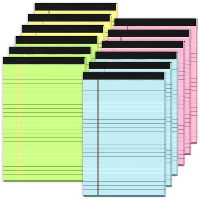 Main image of 12 Pack Small Note Pads 5x8, Small Colored Legal Pads 5x8 College Ruled Perforated Legal Notepads, 30 Sheets/Pack Writing Pads 5x8, Colored Notepads 5 x 8 Lined Paper Pads for Office Supplies