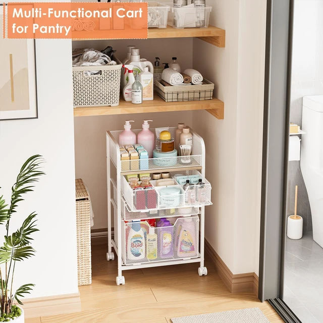 Alt view image 7 of 7 - 4-Tier Rolling Utility Cart with 3 Drawers-White Craft Organizers and Storage with DIY Dividers, Under Desk Cart with Lockable Wheels, Craft Cart Art Cart for Brushes Artifacts Patent Pending