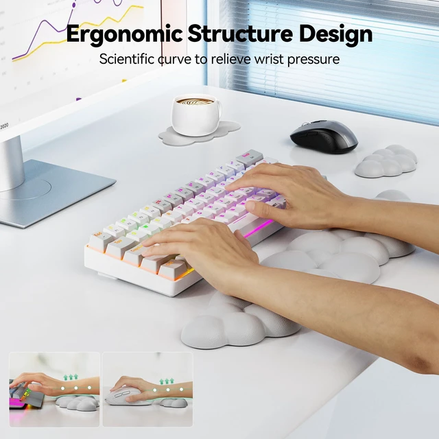 Alt view image 3 of 7 - Cloud Keyboard Wrist Rest Set, Cloud Wrist Rest with Non-Slip Base, PU Leather Wrist Pad for Keyboard with Ergonomic Memory Foam for Computer Laptop Office Gaming and Pain Relief, Grey