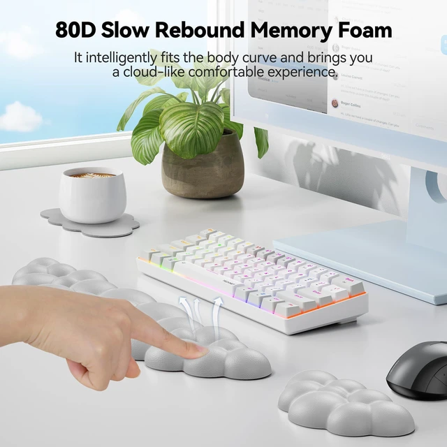 Alt view image 4 of 7 - Cloud Keyboard Wrist Rest Set, Cloud Wrist Rest with Non-Slip Base, PU Leather Wrist Pad for Keyboard with Ergonomic Memory Foam for Computer Laptop Office Gaming and Pain Relief, Grey
