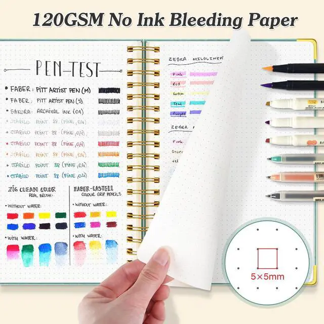 Alt view image 4 of 6 - Bullet Dotted Journal Notebook, 300 Pages Leather Notebooks with Contens 120 GSM Thick No Bleed Through Paper Journals, A4 Dot Grid Spiral Notebook for Women Men Work Writing, 8.5" x 11", Light Blue