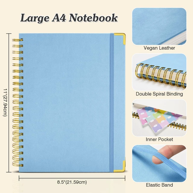 Alt view image 5 of 6 - Bullet Dotted Journal Notebook, 300 Pages Leather Notebooks with Contens 120 GSM Thick No Bleed Through Paper Journals, A4 Dot Grid Spiral Notebook for Women Men Work Writing, 8.5" x 11", Light Blue