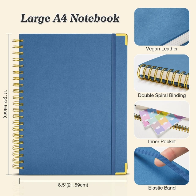 Alt view image 5 of 6 - Bullet Dotted Journal Notebook, 300 Pages Leather Notebooks with Contens 120 GSM Thick No Bleed Through Paper Journals, A4 Dot Grid Spiral Notebook for Women Men Work Writing, 8.5" x 11", Dark Blue
