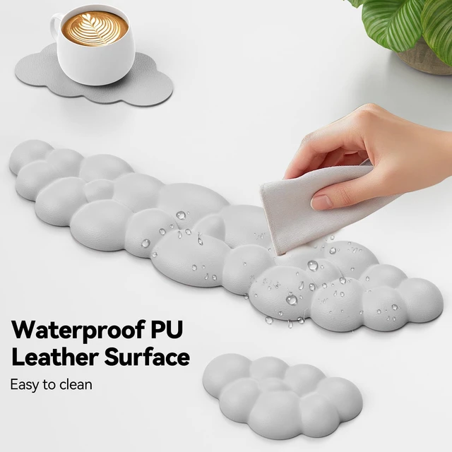 Alt view image 6 of 7 - Cloud Keyboard Wrist Rest Set, Cloud Wrist Rest with Non-Slip Base, PU Leather Wrist Pad for Keyboard with Ergonomic Memory Foam for Computer Laptop Office Gaming and Pain Relief, Grey