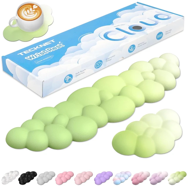 Main image of Cloud Keyboard Wrist Rest Set, Cloud Wrist Rest with Non-Slip Base, PU Leather Wrist Pad for Keyboard with Ergonomic Memory Foam for Computer Laptop Gaming & Pain Relief, Gradient Green