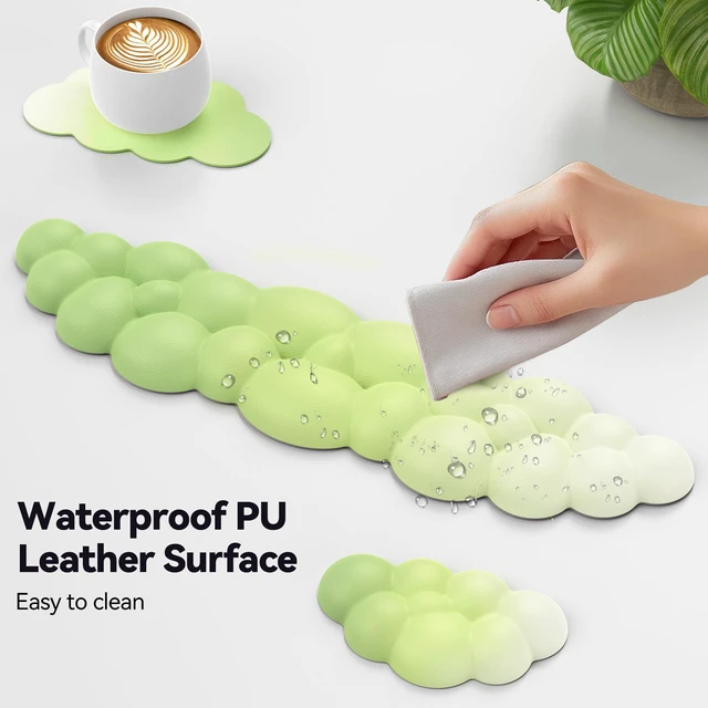 Alt view image 6 of 7 - Cloud Keyboard Wrist Rest Set, Cloud Wrist Rest with Non-Slip Base, PU Leather Wrist Pad for Keyboard with Ergonomic Memory Foam for Computer Laptop Gaming & Pain Relief, Gradient Green