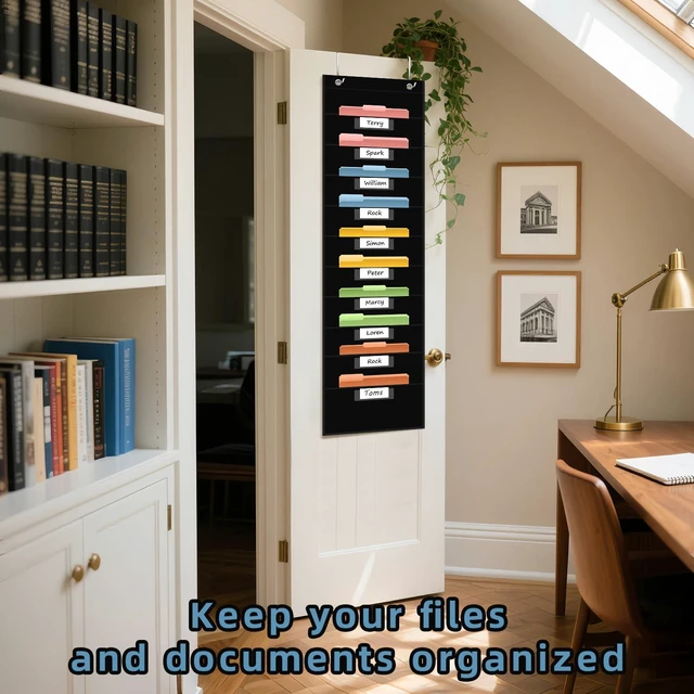 Alt view image 6 of 7 - 10 Pocket Hanging Wall File Organizer with 10 Nametag Pockets, File Pocket Chart for Classroom and Office. Perfectly Stores Assignments, Files, Scrapbooks, and Documents
