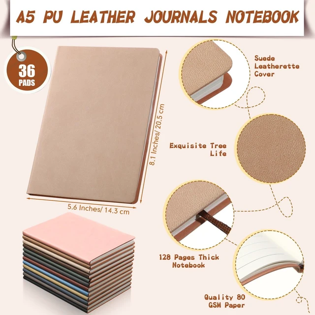 Alt view image 2 of 6 - 36 Pcs A5 PU Leather Notebooks for Back to School,Morandi Color Journals with 128 Lined Pages, Lay-flat Binding and Blank PU Covers for Laser Engraving, Office Supplies and School Gifts