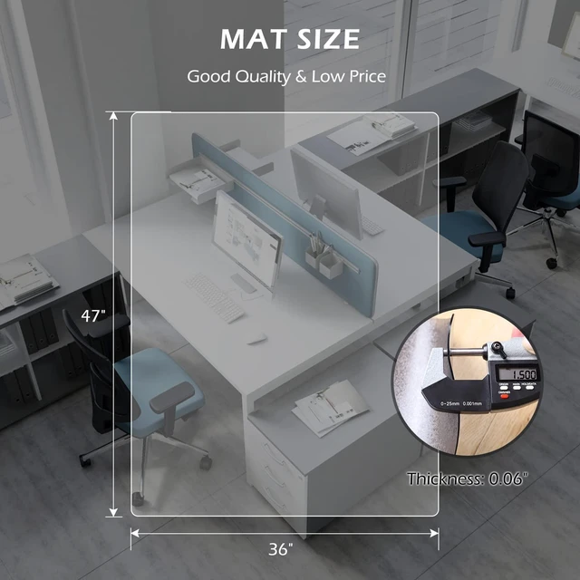 Alt view image 2 of 6 - Clear Chair Mat, 47"x36" Office Chair Mat for Hard Floors, Vinyl Desk Chair Mat Protector for Hard Surface (Clear)