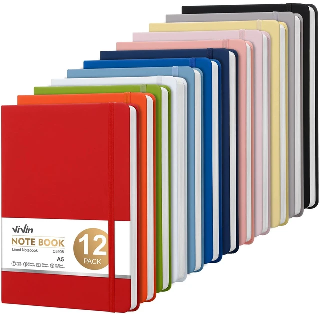 Main image of 12 Pack A5 Hardcover Lined Notebook,192 pg College Ruled 5.5x8.3 Bulk notebooks for work,office & professional use,Waterproof faux leather,lay-flat elastic closure