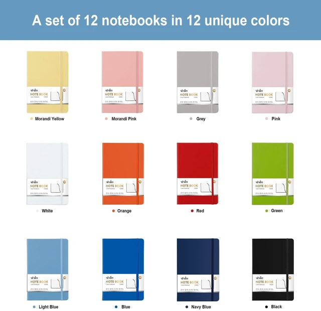 Alt view image 2 of 6 - 12 Pack A5 Hardcover Lined Notebook,192 pg College Ruled 5.5x8.3 Bulk notebooks for work,office & professional use,Waterproof faux leather,lay-flat elastic closure