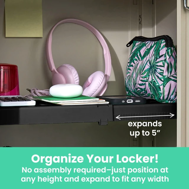 Alt view image 5 of 7 - Adjust-A-Shelf 6-Piece Locker Accessories Set, Extends to Fit Your Locker, Includes Storage Drawer, Mirror, Whiteboard, Storage Cup, Black (50924KIT-BLK)