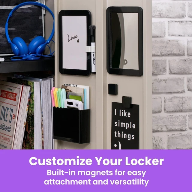 Alt view image 6 of 7 - Adjust-A-Shelf 6-Piece Locker Accessories Set, Extends to Fit Your Locker, Includes Storage Drawer, Mirror, Whiteboard, Storage Cup, Black (50924KIT-BLK)