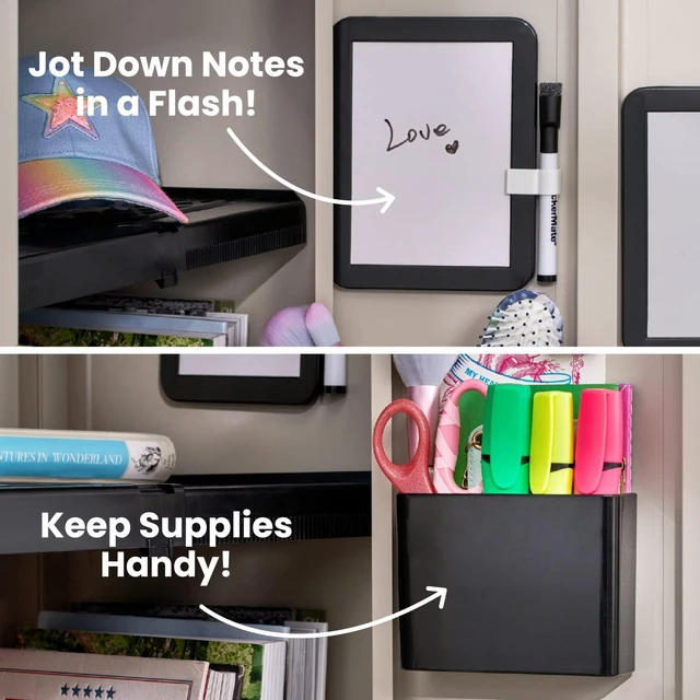 Alt view image 7 of 7 - Adjust-A-Shelf 6-Piece Locker Accessories Set, Extends to Fit Your Locker, Includes Storage Drawer, Mirror, Whiteboard, Storage Cup, Black (50924KIT-BLK)