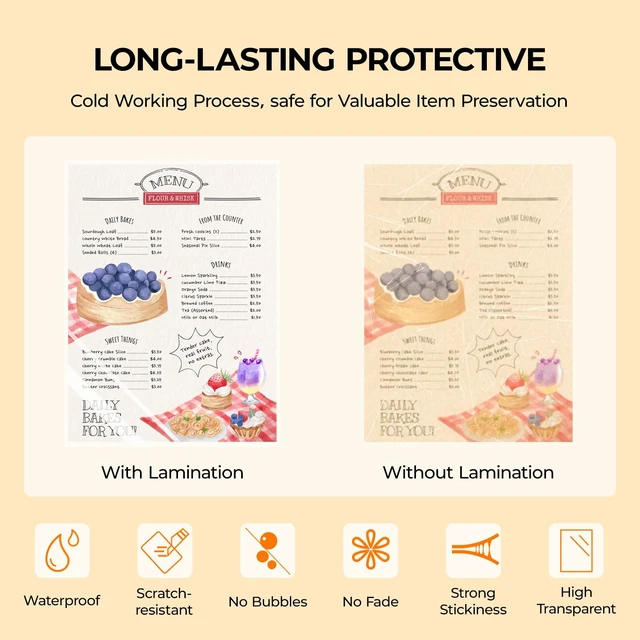 Alt view image 4 of 7 - Self-Adhesive Laminating Sheets, 50 Pack, 9"x12", 4mil Back to School Supplies, Waterproof, No Machine Needed, Clear Protective Film for Documents, Photos, Menus, and Book Covers
