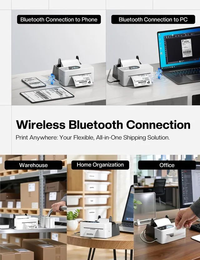 Alt view image 5 of 7 - Thermal Label Printer with Touch Screen Wireless Bluetooth shipping label printer for small business, compatible with Amazon Shopify UPS USPS Android iOS Windows Mac