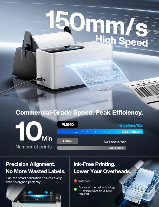 Alt view image 4 of 7 - Thermal Label Printer with Touch Screen Wireless Bluetooth shipping label printer for small business, compatible with Amazon Shopify UPS USPS Android iOS Windows Mac
