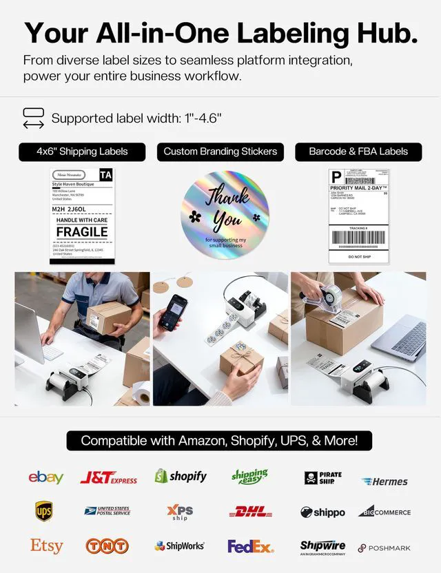 Alt view image 6 of 7 - Thermal Label Printer with Touch Screen Wireless Bluetooth shipping label printer for small business, compatible with Amazon Shopify UPS USPS Android iOS Windows Mac