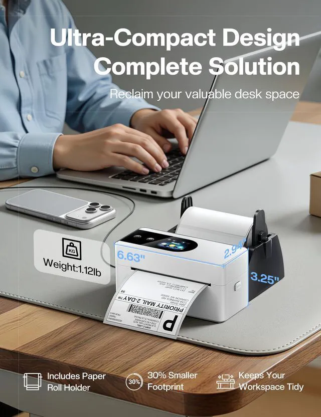 Alt view image 7 of 7 - Thermal Label Printer with Touch Screen Wireless Bluetooth shipping label printer for small business, compatible with Amazon Shopify UPS USPS Android iOS Windows Mac