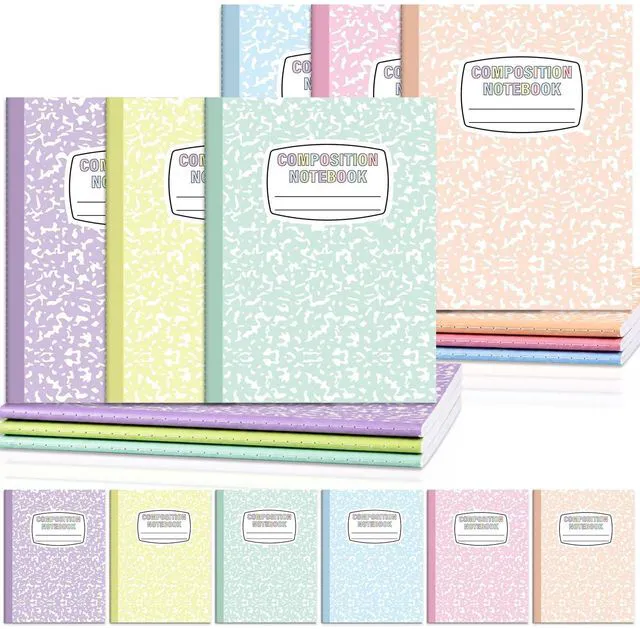 Main image of 6 Pack Large Composition Notebooks Bulk 9.8 × 7.5 in Wide Ruled Hard Cover Composition Book Assorted Marble Journal College Ruled Paper for Adult Student College Office Back to School Supplies(Pastel)