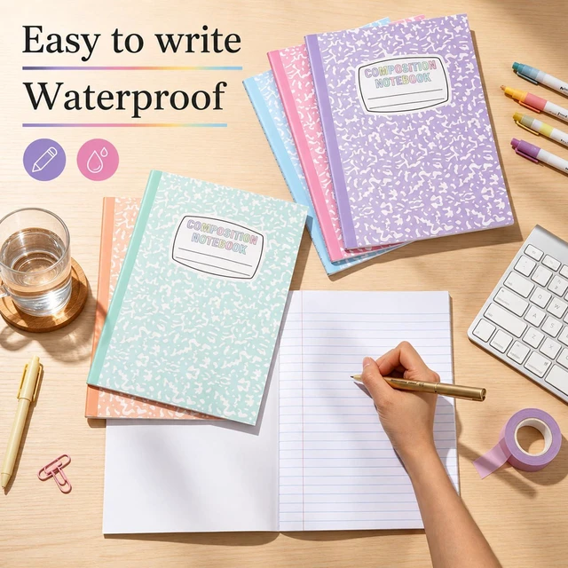 Alt view image 3 of 7 - 6 Pack Large Composition Notebooks Bulk 9.8 × 7.5 in Wide Ruled Hard Cover Composition Book Assorted Marble Journal College Ruled Paper for Adult Student College Office Back to School Supplies(Pastel)