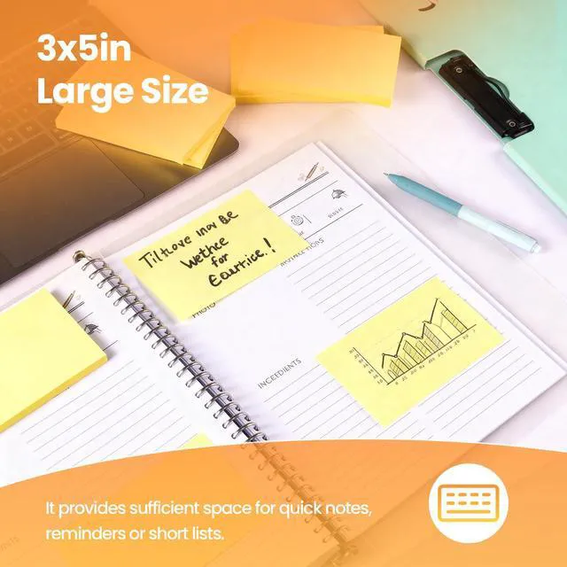 Alt view image 6 of 7 - 1920 Sheets 3 in x 5 in Large Sticky Notes, 76 x 127 mm 6 Pads Assorted Self-Stick Pads for Notebook,Office,School and Home,80 Sheets/Pad (24 Pads Yellow)