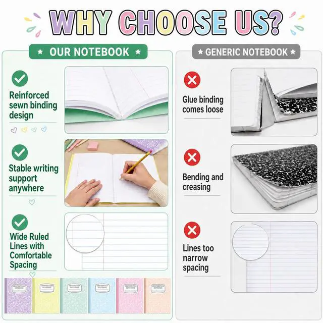 Alt view image 4 of 7 - 6 Pack Large Composition Notebooks Bulk 9.8 × 7.5 in Wide Ruled Hard Cover Composition Book Assorted Marble Journal College Ruled Paper for Adult Student College Office Back to School Supplies(Pastel)